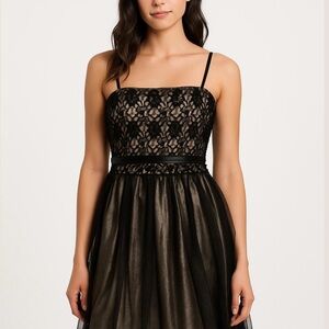White House Black Market Black Lace and Gold Dress